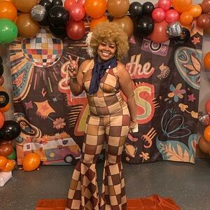 Checkered Brown Jumpsuit 70's style